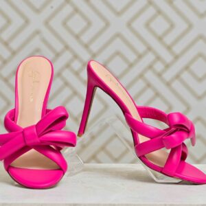 Cerise pink leather mules heels