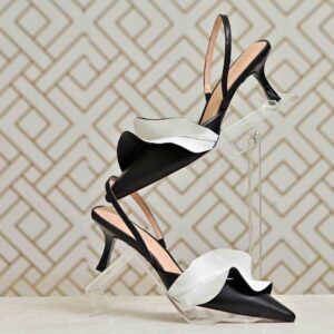 Georgina Black & White Kitten Heels